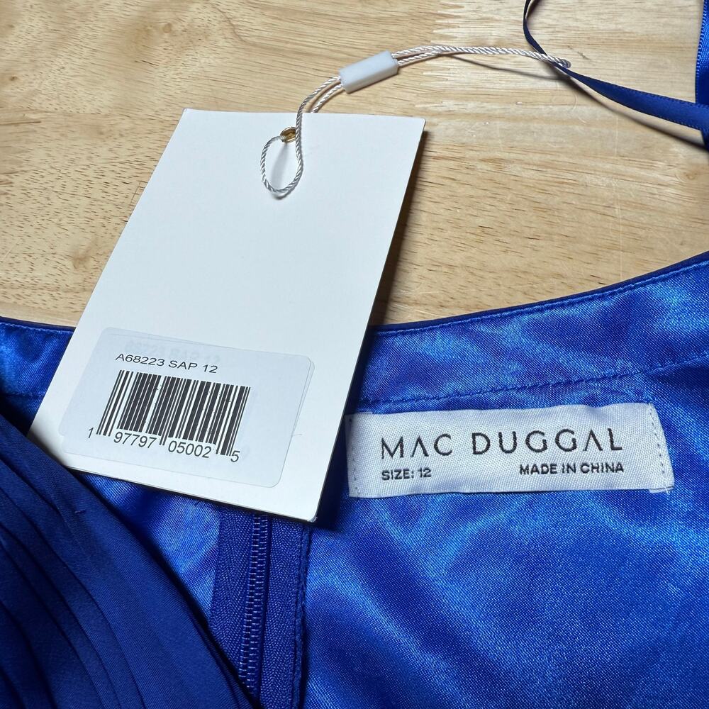 Mac Duggal NWT V Neck Cascade Ruffle Tiered Puff Sleeve Gown Sapphire Size 12 - Picture 6 of 10